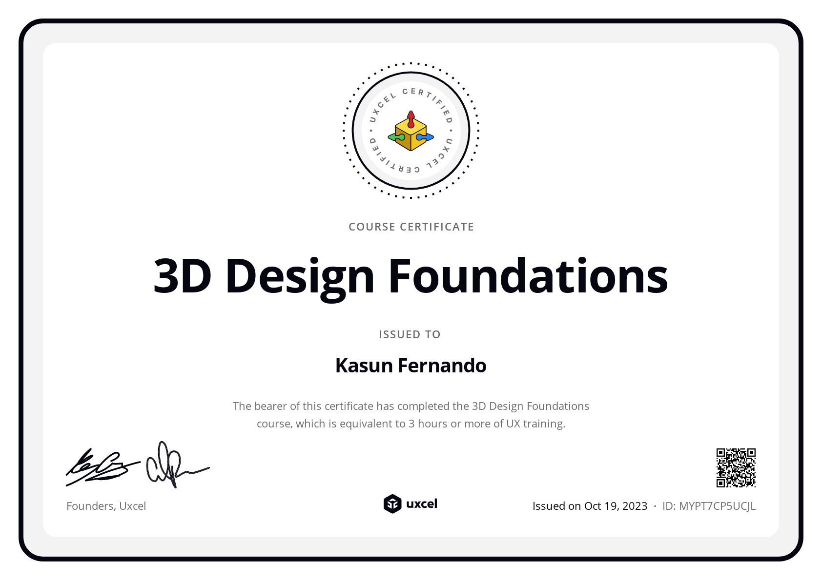 Kasun Fernando's certificate